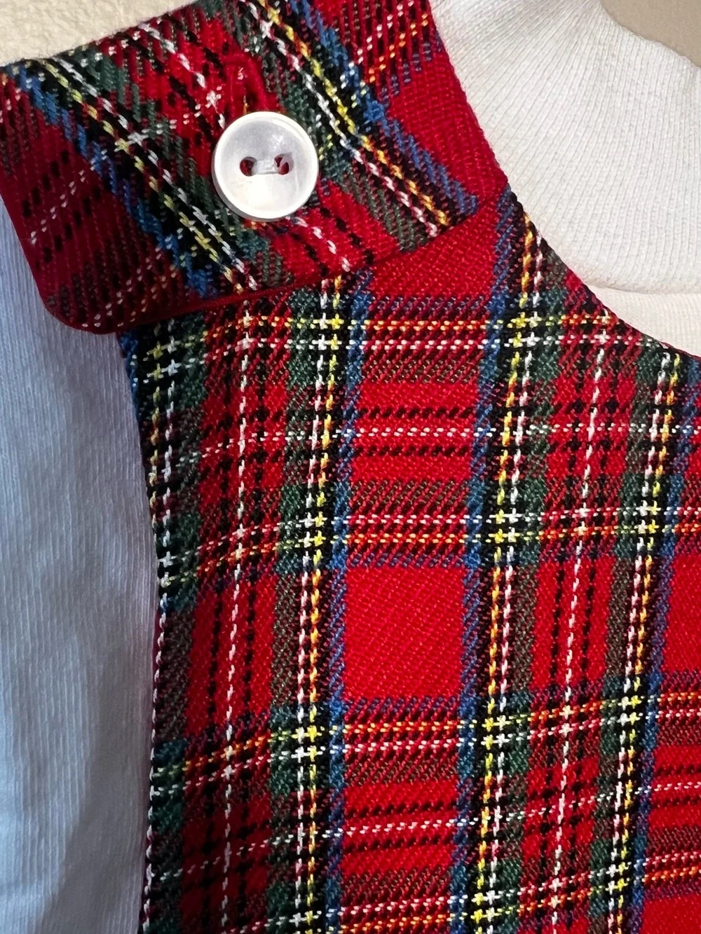 Vintage Classic Red Tarten Plaid Smocked Kids Romper with Train Embroidery